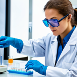 A focused female biotechnologist in a modest lab coat and safety goggles, meticulously pipetting a colorful liquid into a microplate within a state-of-the-art synthetic biology laboratory. The background features advanced genetic sequencing machines and sterile benchtops, illustrating the precise art of designing life. The scene emphasizes innovation and meticulous scientific work. Fully clothed, appropriate attire, professional dress, safe for work, appropriate content, perfect anatomy, correct proportions, natural pose, well-formed hands, proper finger count, natural body proportions, professional photography, high quality.